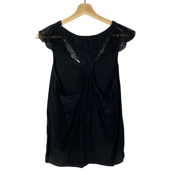 Anthropologie McGinn BHLDN Black Silk Lace Shoulder Short Sleeve Blouse 4 - Picture 2 of 4